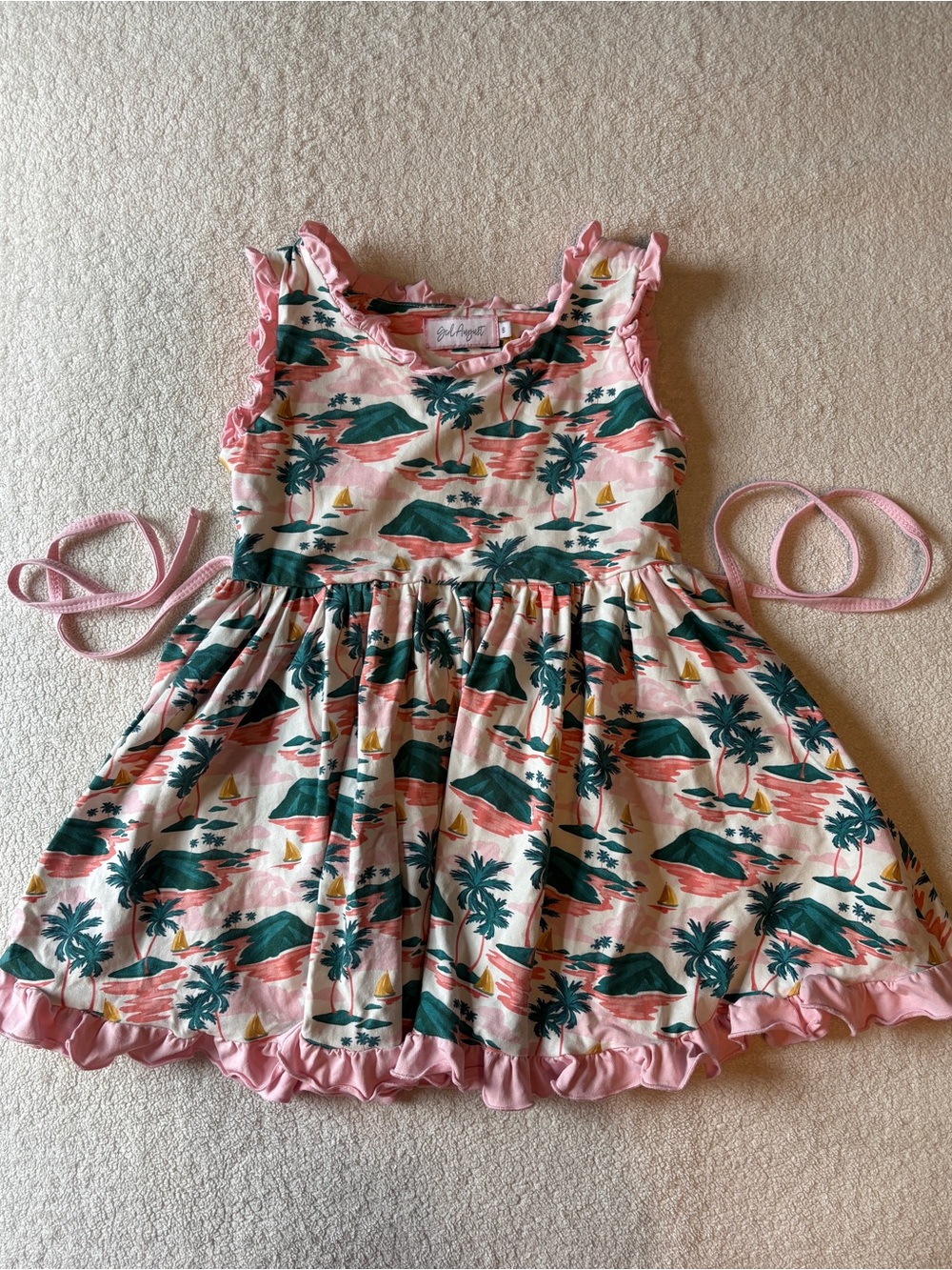 Girl August Sz 8 Dress/Tunic. Tropical Island Sailboat Palm Trees Print